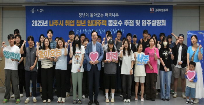 나주시가 오는 3월 13일까지 ‘취업 청년 임대주택 지원사업’ 입주자를 모집한다. 사진은 지난해 취업 청년 임대주택 추첨 및 입주설명회 단체사진. (사진 제공-나주시)