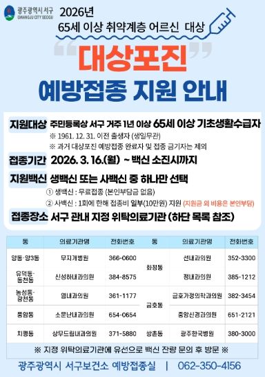 서구, 어르신 건강 위한 대상포진 예방접종 지원