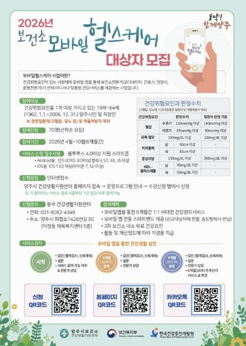 양주시보건소, ‘내 손안의 건강 전문가’ 모바일헬스케어 사업 참여자 모집