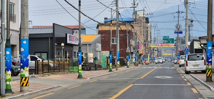 신녕면 일원 전신주와 가로등 등에 ‘영천별아마늘’ 디자인의 광고물 부착 방지 시트가 설치된 모습
