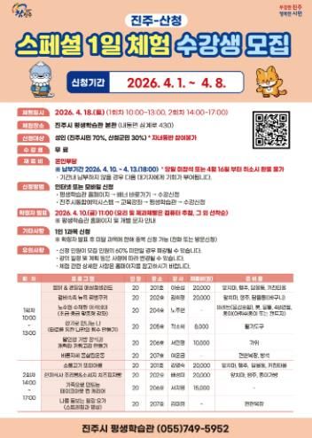 진주시, ‘진주-산청 스페셜 1일 체험’ 수강생 모집