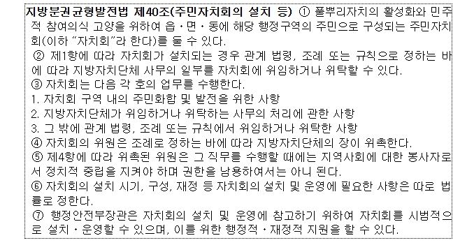 「지방분권균형발전법」 제40조 및 지역별 조례를 통해 시범운영 중
