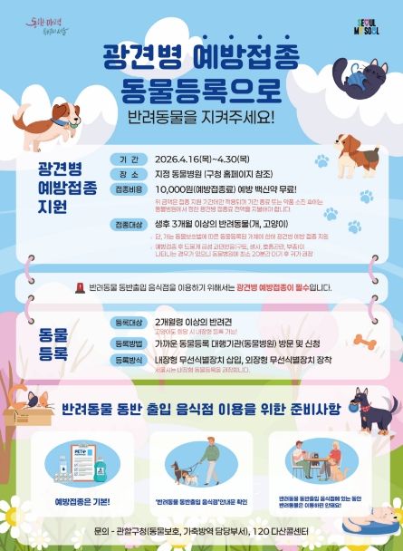 2026년 광견병 예방접종 지원 안내 포스터